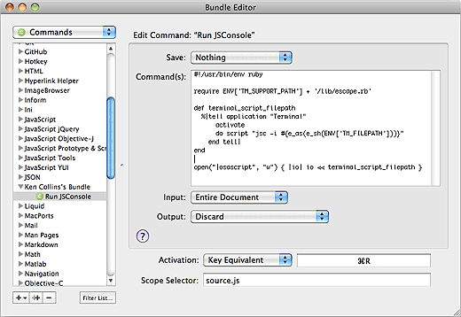 TextMate Bundle Window
